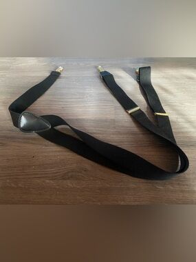Source Unknown Black Suspenders with Gold Clips